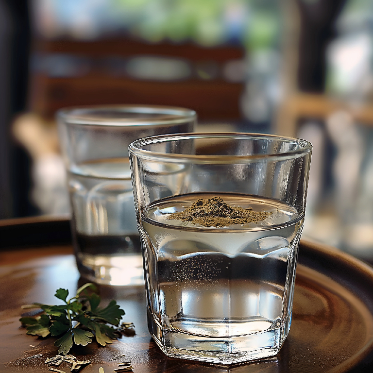 Glass of water shown during a promotional demonstration of the liquid-drop format